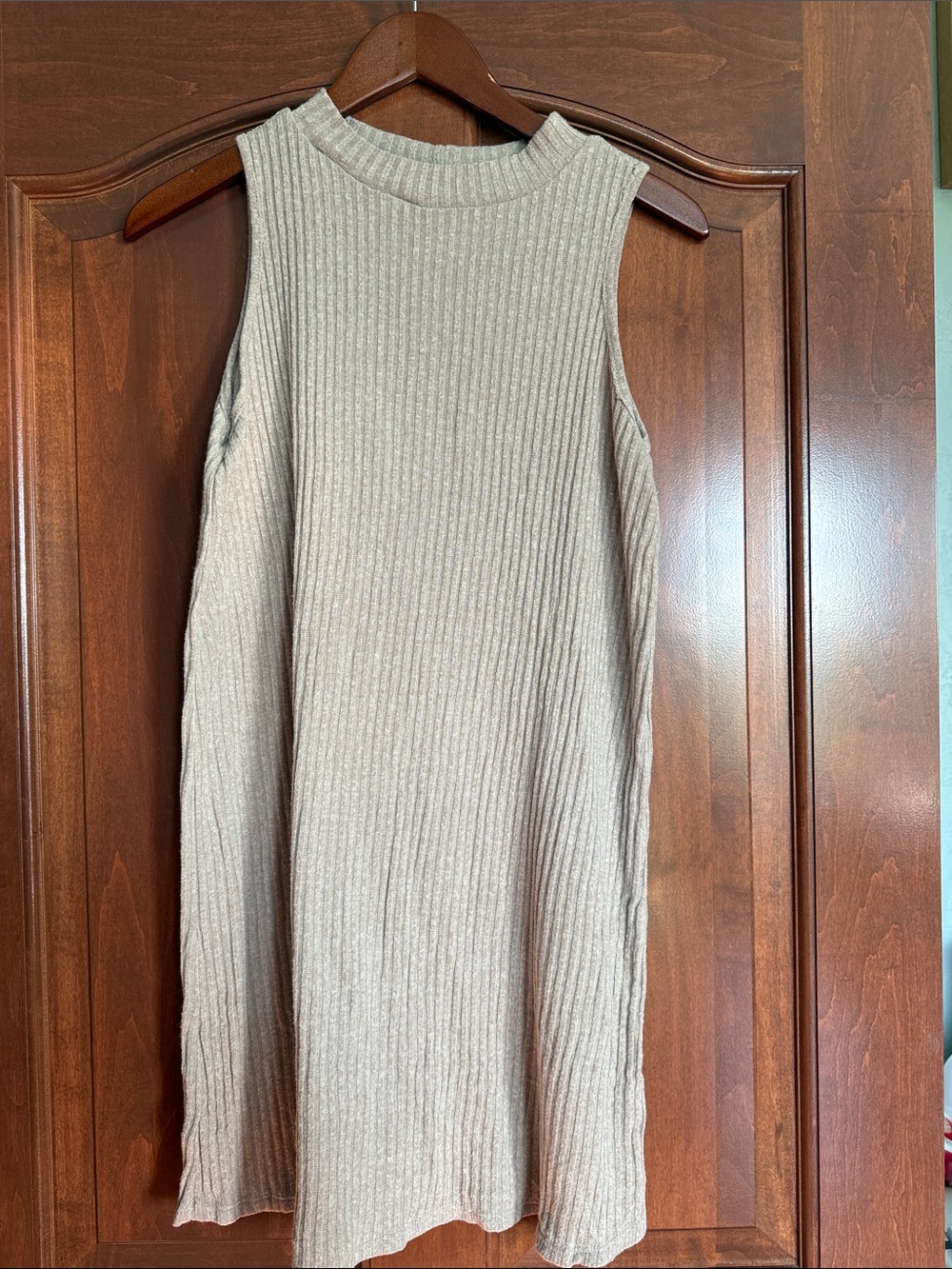 Peppermint Sleeveless Ribbed Mini Dress in Beige